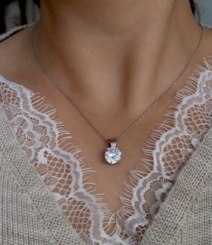 925 Ayar Gümüş Rodyumlu TekTaş Kolye