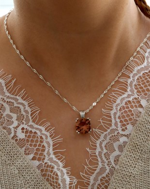 925 Ayar Gümüş Rodyumlu Yuvarlak Zultanit Taş Kolye