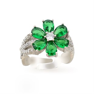 925 Ayar Gümüş Rodyumlu Zümrüt Taşlı Manolya Çiçeği Gümüş Takı Seti