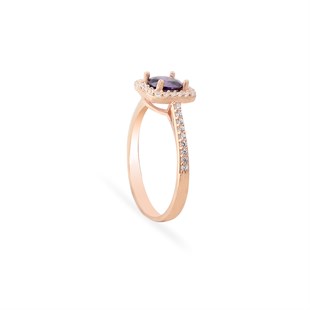 925 Ayar Gümüş Rose Gold Ametist Kare Pırlanta Modeli Yüzük