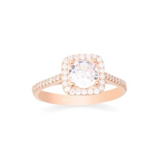 925 Ayar Gümüş Rose Gold Kare Pırlanta Modeli Yüzük