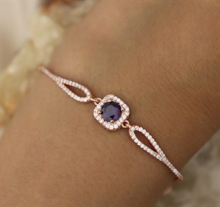 925 Ayar Gümüş Rose Gold Kare Pırlanta Modeli Bileklik
