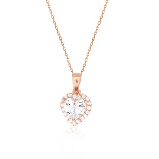 925 Ayar Gümüş Rose Gold Swarovski Kalp Kolye