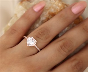 925 Ayar Gümüş Rose Gold Swarovski Kalp Yüzük
