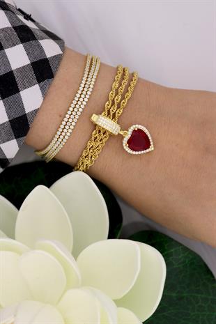 925 Ayar Gümüş Ruby Kalp Taşlı Charm