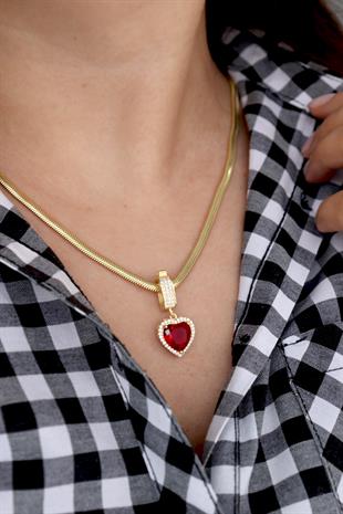 925 Ayar Gümüş Ruby Kalp Taşlı Charm
