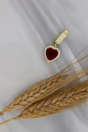 925 Ayar Gümüş Ruby Kalp Taşlı Charm
