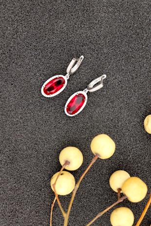 925 Ayar Gümüş Ruby Oval Taşlı Takı Seti