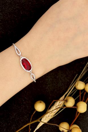 925 Ayar Gümüş Ruby Oval Taşlı Takı Seti