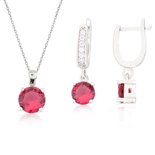 925 Ayar Gümüş Ruby Taşlı Takı Seti