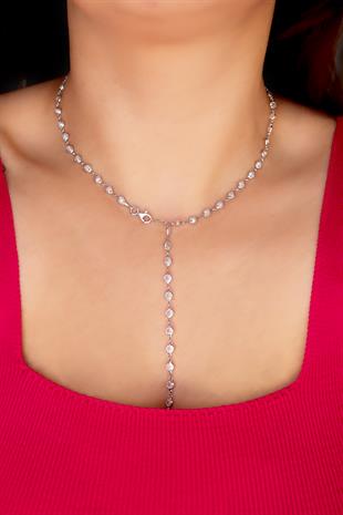 925 Ayar Gümüş Sade Işıltı Y Model Kolye