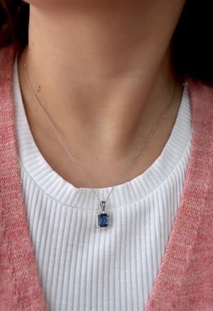 925 Ayar Gümüş Safir Baget Kolye