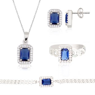 925 Ayar Gümüş Safir Baget Takı Seti