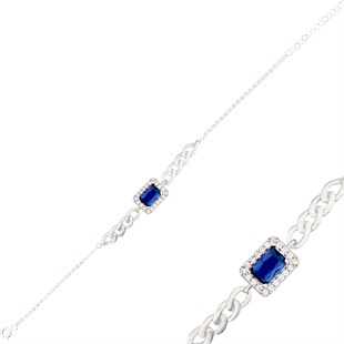 925 Ayar Gümüş Safir Baget Takı Seti Zincir Detay