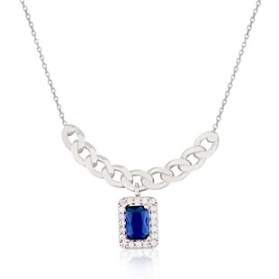 925 Ayar Gümüş Safir Baget Takı Seti Zincir Detay