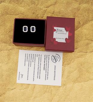 925 Ayar Gümüş Safir Baget Taşlı Anturaj Küpe