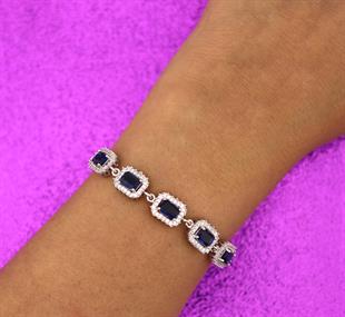 925 Ayar Gümüş Safir Baget Taşlı Anturaj Bileklik