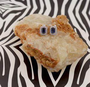 925 Ayar Gümüş Safir Baget Taşlı Anturaj Küpe