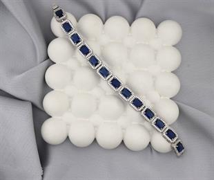 925 Ayar Gümüş Safir Baget Taşlı Bileklik