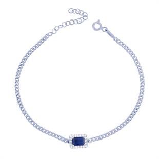 925 Ayar Gümüş Safir Baget Taşlı Gurmet Zincir Bileklik