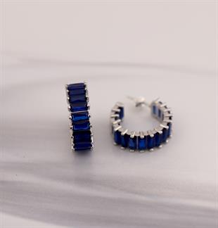 925 Ayar Gümüş Safir Baget Taşlı Halka Küpe