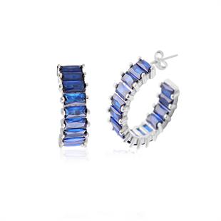 925 Ayar Gümüş Safir Baget Taşlı Halka Küpe