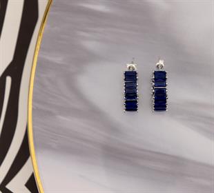 925 Ayar Gümüş Safir Baget Taşlı Halka Küpe