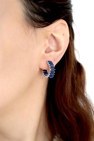 925 Ayar Gümüş Safir Baget Taşlı Halka Küpe