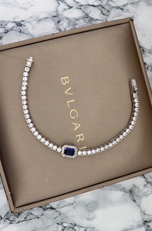 925 Ayar Gümüş Safir Baget Taşlı Su Yolu Bileklik