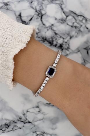 925 Ayar Gümüş Safir Baget Taşlı Su Yolu Bileklik