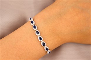 925 Ayar Gümüş Safir Damla Taş Bileklik