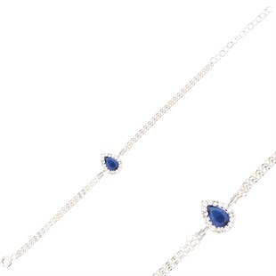 925 Ayar Gümüş Safir Damla Taş Takı Seti