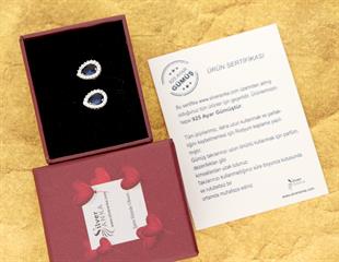 925 Ayar Gümüş Safir Damla Taşlı Anturaj Küpe