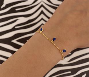 925 Ayar Gümüş Safir Damla Taşlı Shakira Gümüş Bileklik