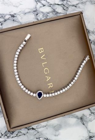 925 Ayar Gümüş Safir Damla Taşlı Su Yolu Bileklik