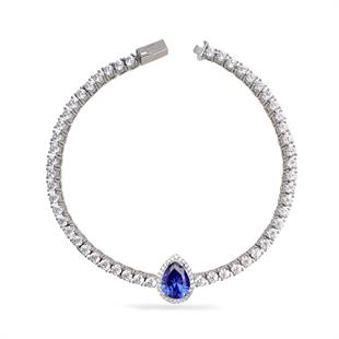 925 Ayar Gümüş Safir Damla Taşlı Su Yolu Bileklik
