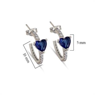 925 Ayar Gümüş Safir Kalp Detaylı Halka Küpe