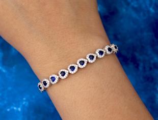 925 Ayar Gümüş Safir Kalp Su Yolu Bileklik