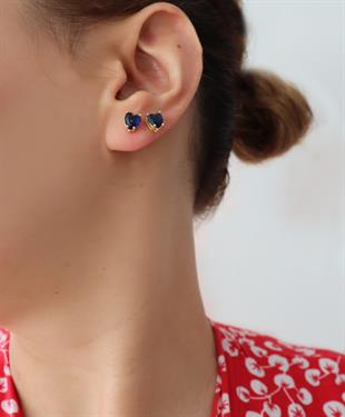 925 Ayar Gümüş Safir Kalp Taşlı Küpe