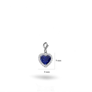 925 Ayar Gümüş Safir Mavisi Kalp Charm Kolye Ucu