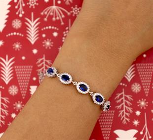 925 Ayar Gümüş Safir Oval Taşlı Anturaj Bileklik