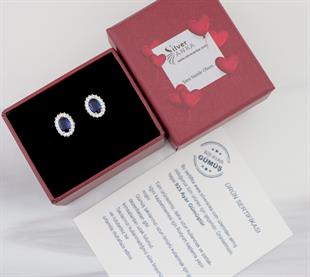 925 Ayar Gümüş Safir Oval Taşlı Anturaj Küpe