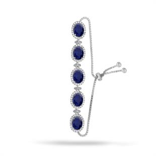 925 Ayar Gümüş Safir Oval Taşlı  Bileklik