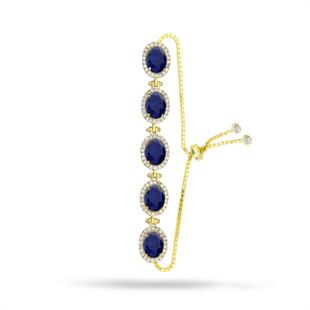 925 Ayar Gümüş Safir Oval Taşlı  Bileklik