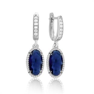 925 Ayar Gümüş Safir Oval Taşlı Küpe
