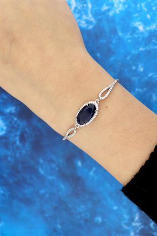 925 Ayar Gümüş Safir Oval Taşlı Takı Seti