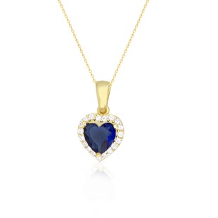 925 Ayar Gümüş Safir Swarovski Kalp Kolye
