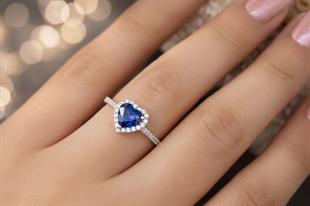 925 Ayar Gümüş Safir Swarovski Kalp Yüzük