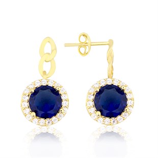 925 Ayar Gümüş Safir Takı Seti Altın Kaplama Zincir Detay