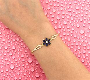 925 Ayar Gümüş Safir Taşlı Çiçek Bileklik